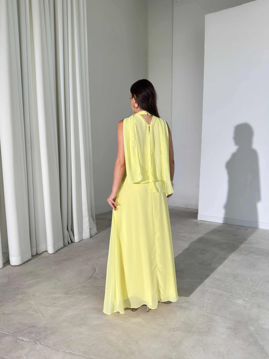 Yellow Lauren Maxi with Shawl and Pleat Detail Dress