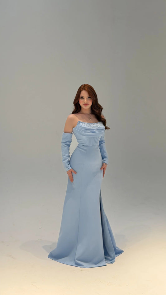 Lina's Embellished Evening in Baby Blue Dress