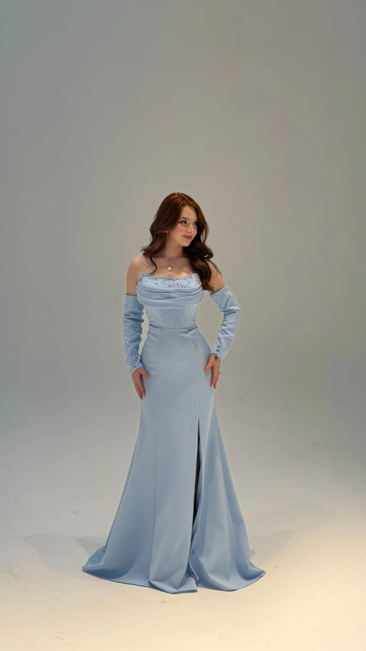 Lina's Embellished Evening in Baby Blue Dress