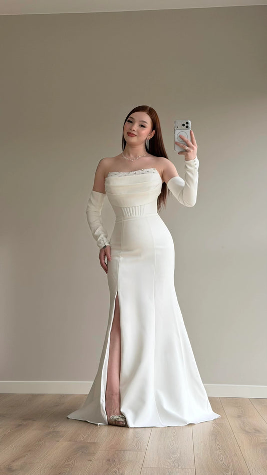 Lina's Embellished Evening in White Dress