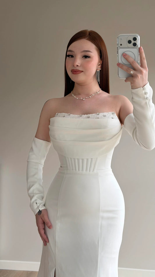 Lina's Embellished Evening in White Dress