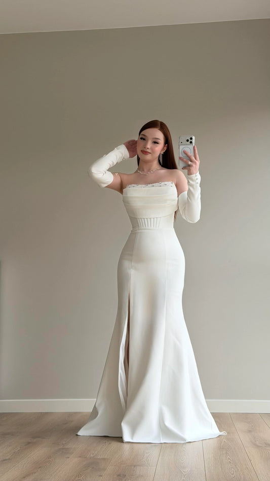 Lina's Embellished Evening in White Dress