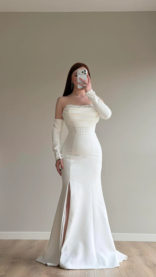 Lina's Embellished Evening in White Dress