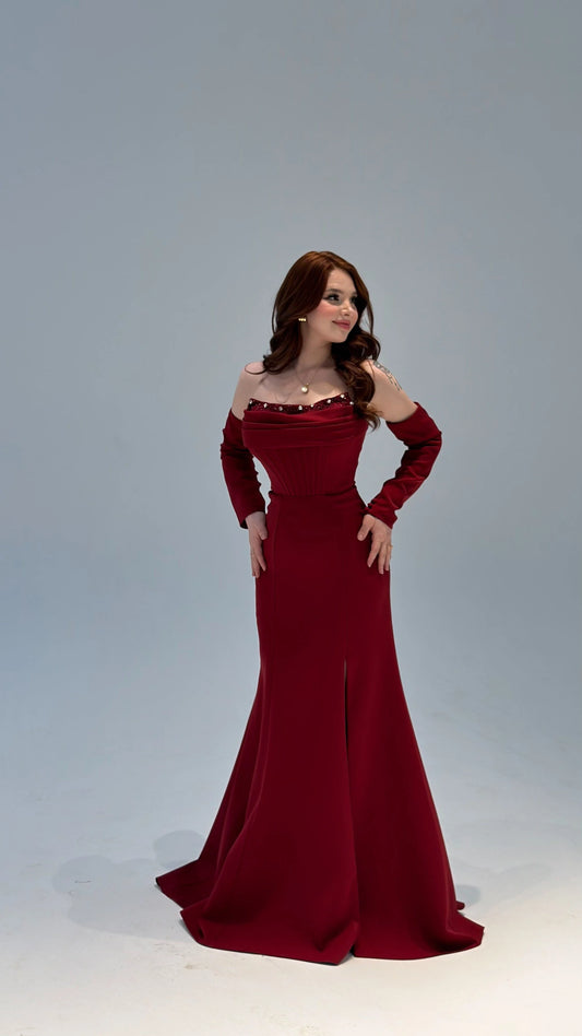 Lina's Embellished Evening in Bordo Dress
