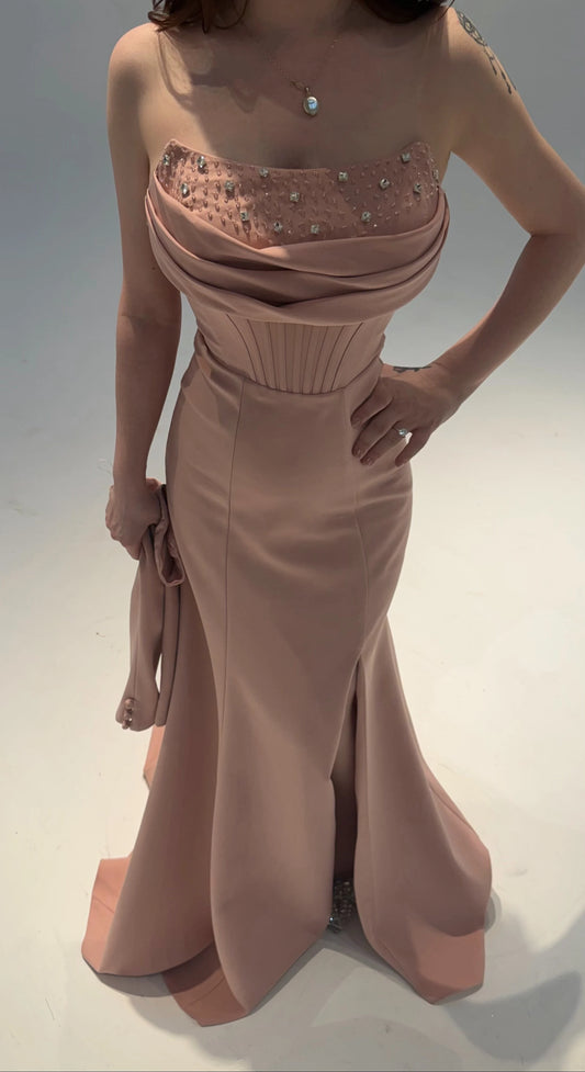 Lina's Embellished Evening in Powder Pink Dress