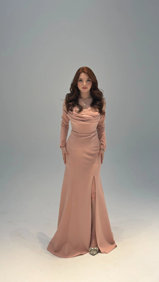 Lina's Embellished Evening in Powder Pink Dress