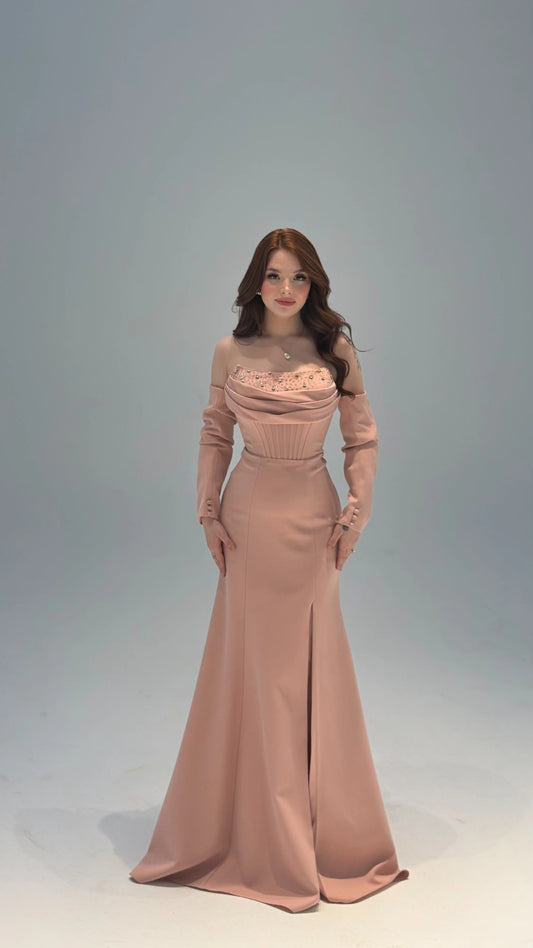 Lina's Embellished Evening in Powder Pink Dress