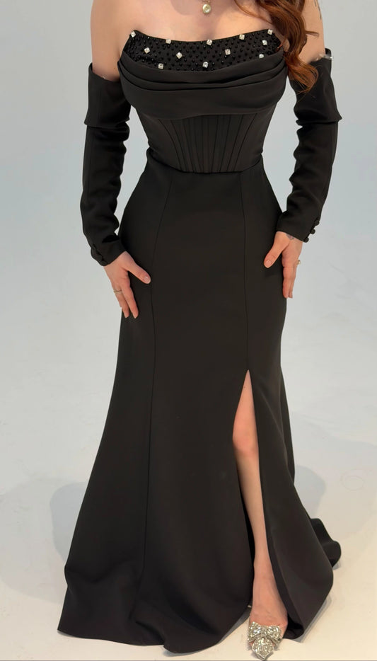 Lina's Embellished Evening in Black Dress