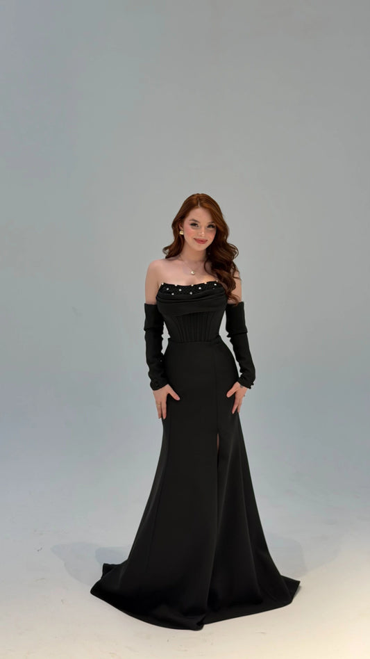 Lina's Embellished Evening in Black Dress