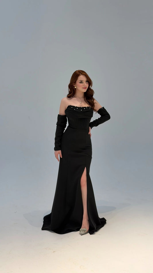 Lina's Embellished Evening in Black Dress