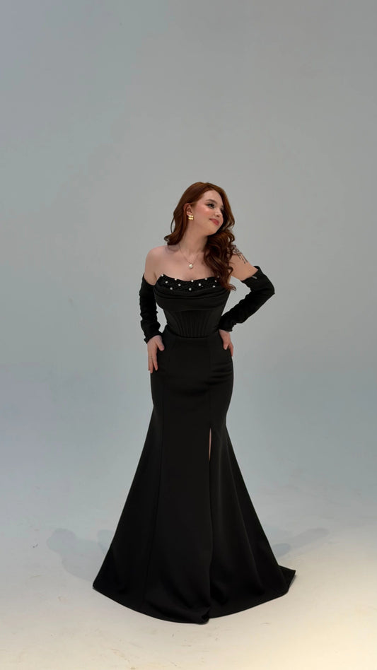 Lina's Embellished Evening in Black Dress