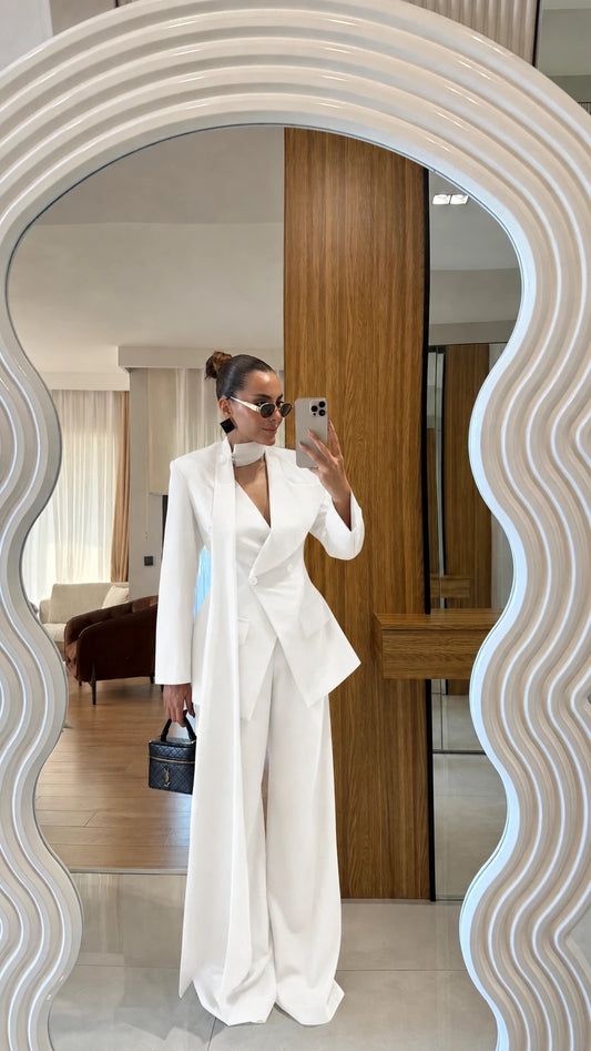 Waist-Fitting White Suit