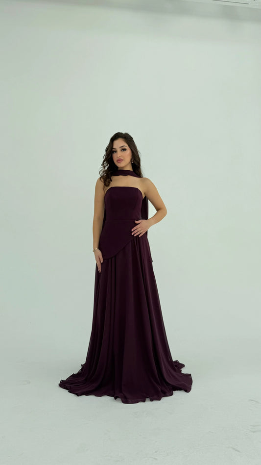 Luna Chiffon Evening with Scarf Purple Dress