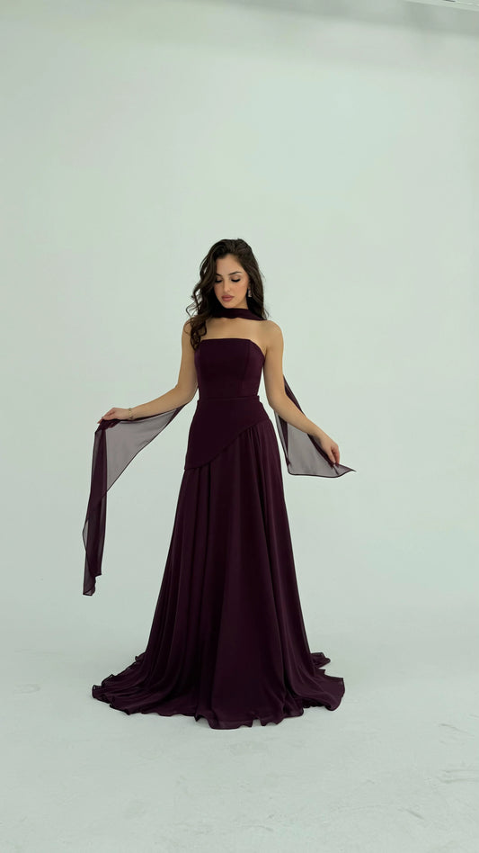 Luna Chiffon Evening with Scarf Purple Dress
