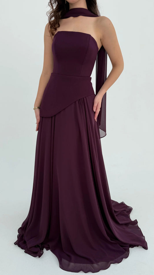 Luna Chiffon Evening with Scarf Purple Dress