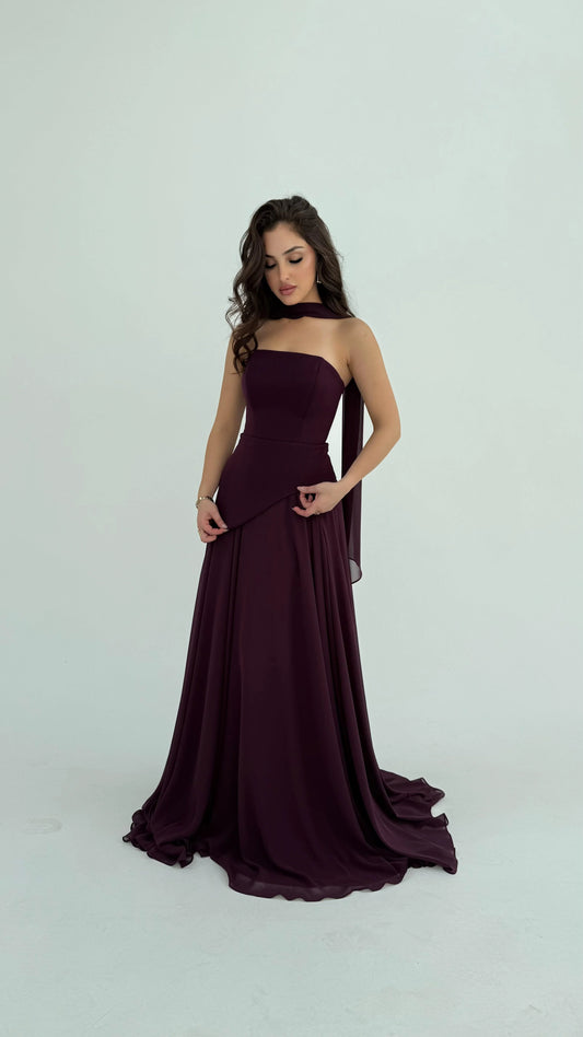 Luna Chiffon Evening with Scarf Purple Dress