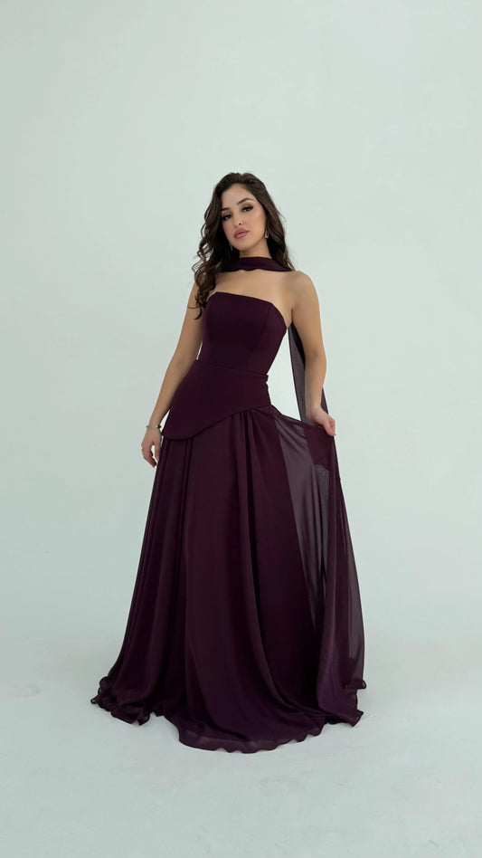 Luna Chiffon Evening with Scarf Purple Dress