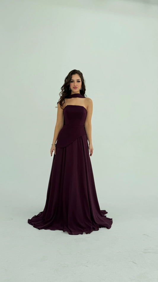 Luna Chiffon Evening with Scarf Purple Dress