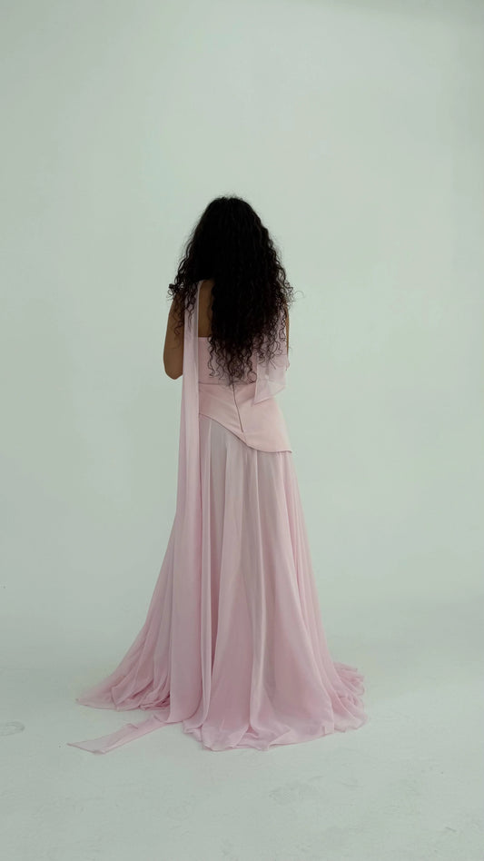 Luna Chiffon Evening with Scarf Pink Dress