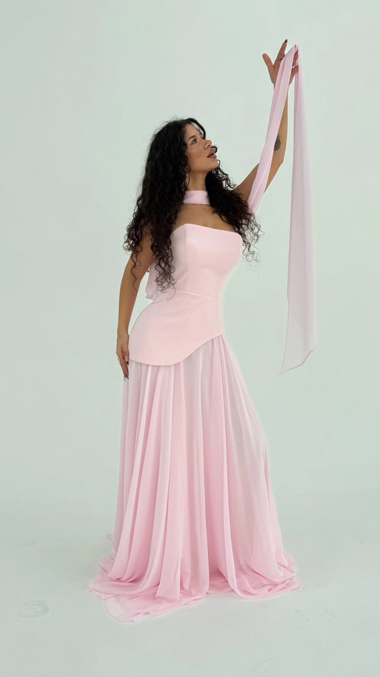 Luna Chiffon Evening with Scarf Pink Dress
