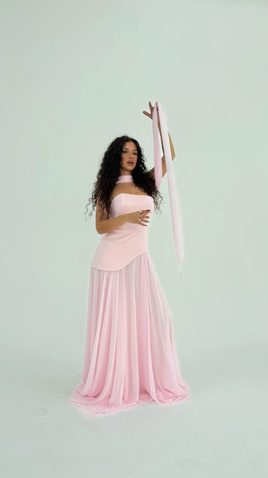 Luna Chiffon Evening with Scarf Pink Dress