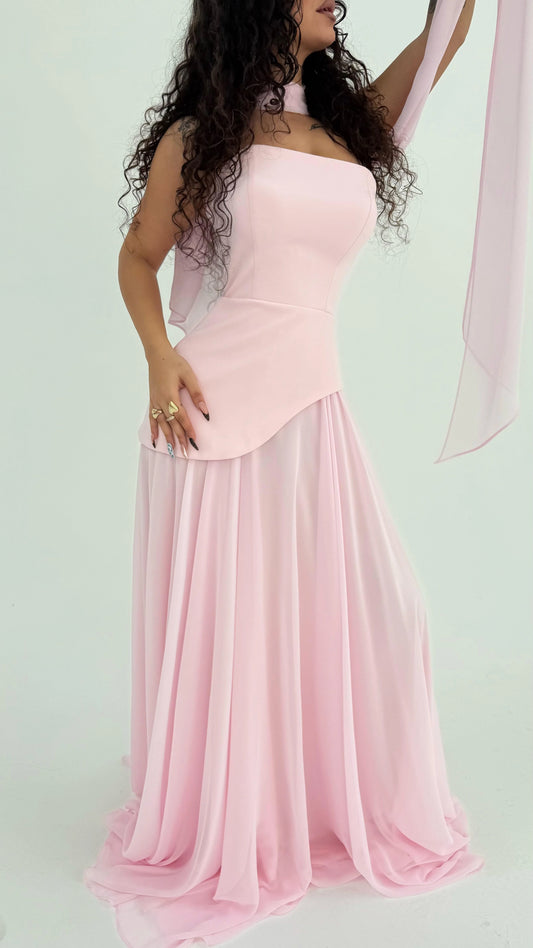 Luna Chiffon Evening with Scarf Pink Dress