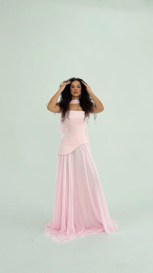 Luna Chiffon Evening with Scarf Pink Dress