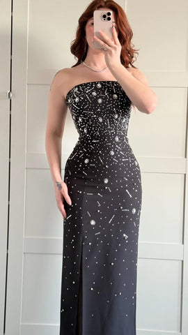 Luxury Strapless Stone Evening Dress