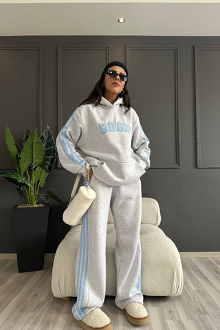 Gray Striped Oversize Sweat Tracksuit