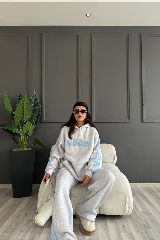 Gray Striped Oversize Sweat Tracksuit