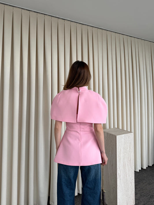 Pink Blouse With Cape Detail On The Collar