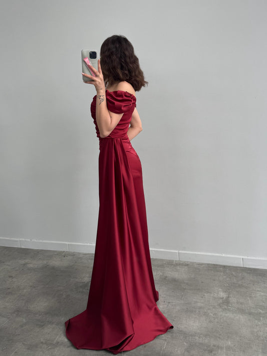 Musa Slit Detail Balloon Sleeve Evening Dress