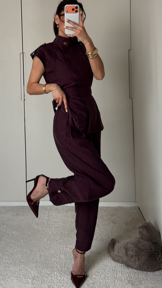 LOREN DEEP BURGUNDY TENCELIUM SET WITH EPAULETS