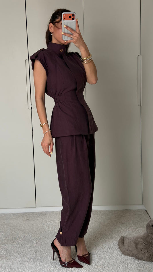 LOREN DEEP BURGUNDY TENCELIUM SET WITH EPAULETS