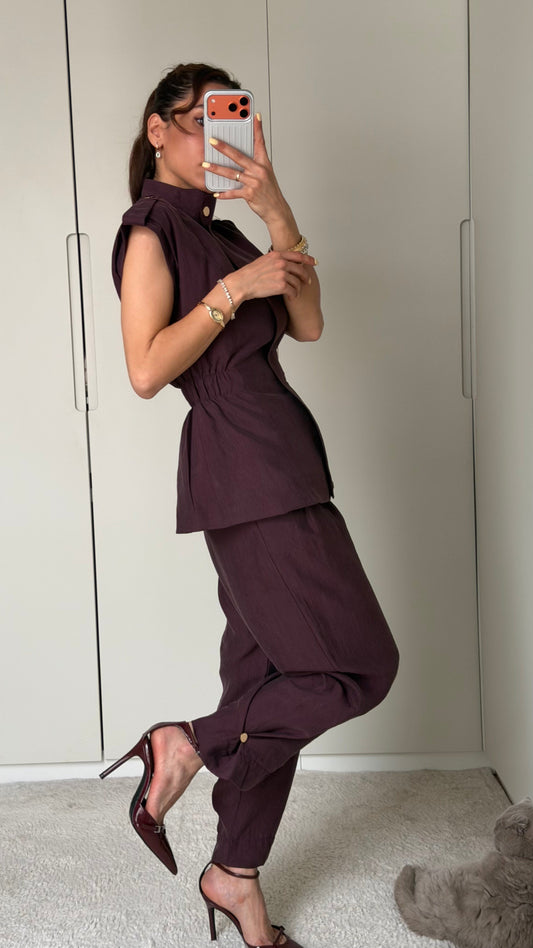 LOREN DEEP BURGUNDY TENCELIUM SET WITH EPAULETS