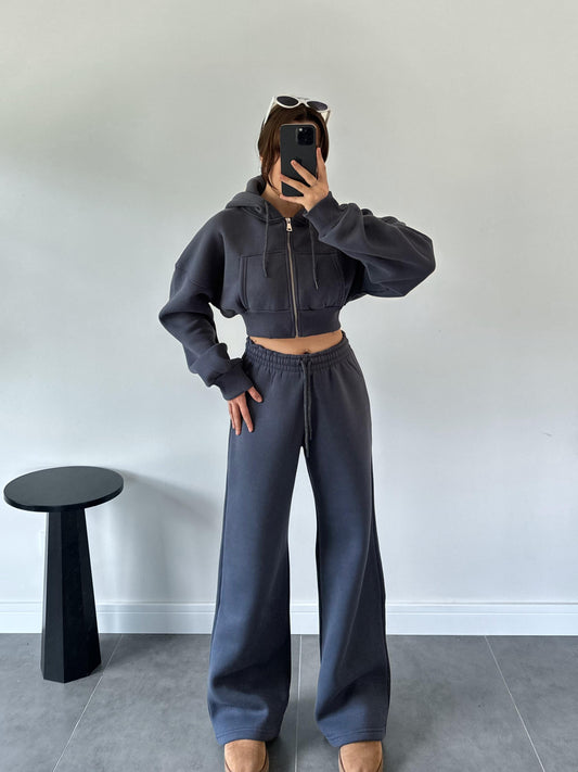 Nols Anthracite Crop Cardigan Tracksuit