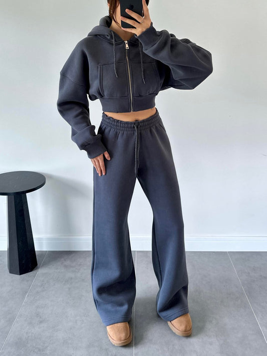 Nols Anthracite Crop Cardigan Tracksuit