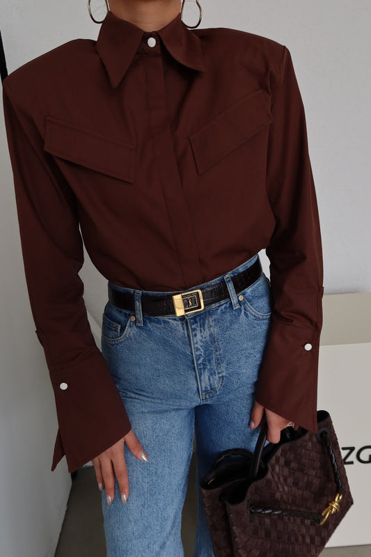 BUTTON-UP WITH PADDED SHOULDER SHIRT