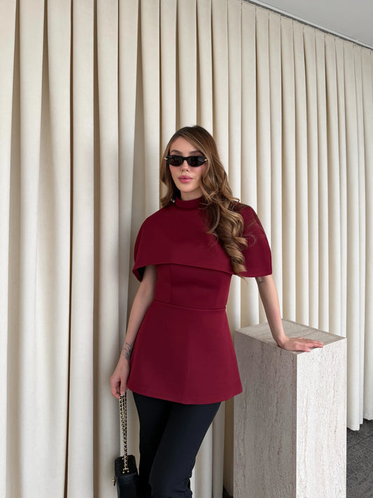 Bordo Blouse With Cape Detail On The Collar