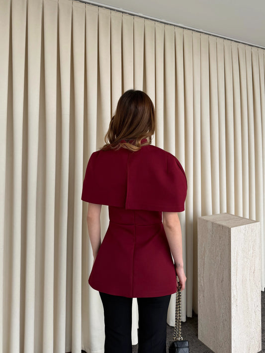 Bordo Blouse With Cape Detail On The Collar
