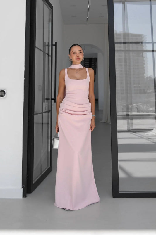 Pink Piran Long with Back Buckle and Scarf Dress