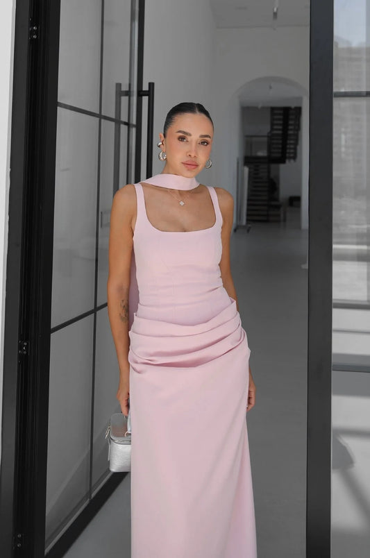 Pink Piran Long with Back Buckle and Scarf Dress