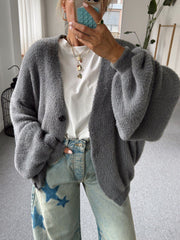 SMOKED SOFT TEXTURED V-NECK CARDIGAN