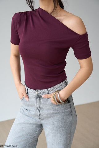 One Shoulder Detail Short Sleeve Blouse
