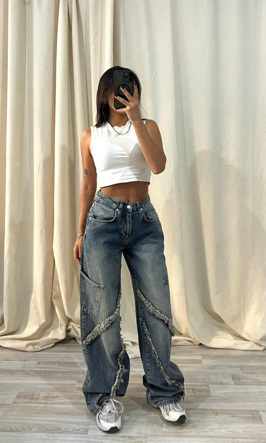 TREND ICONIC DESIGN BAGGY JEAN DENIM PANTS