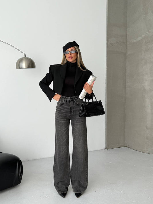 Dark Gray Palazzo Loose Leg Jeans