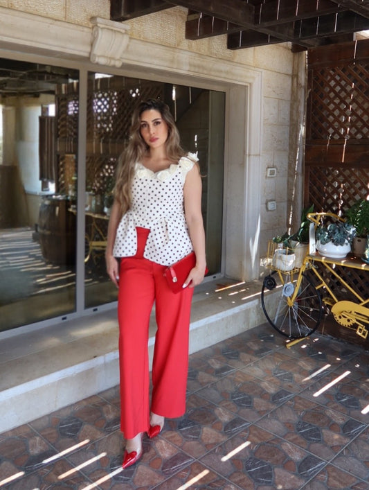 Beige Strappy Polka Dot Blouse