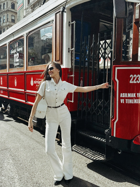 White Crush Denim Jumpsuit