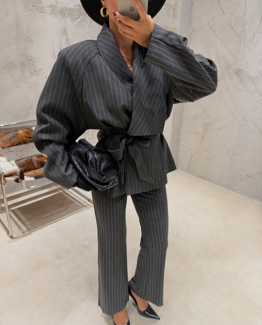 Sculpted Waist Pinstripe Suit Set
