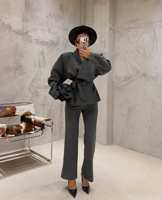 Sculpted Waist Pinstripe Suit Set
